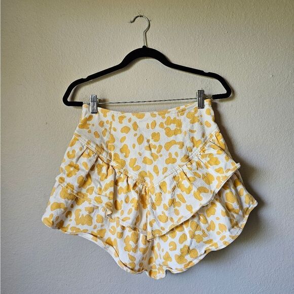 Mother The Ruffle Denim White and Yellow Leopard Print Mini Skirt Size 28 - Picture 4 of 9